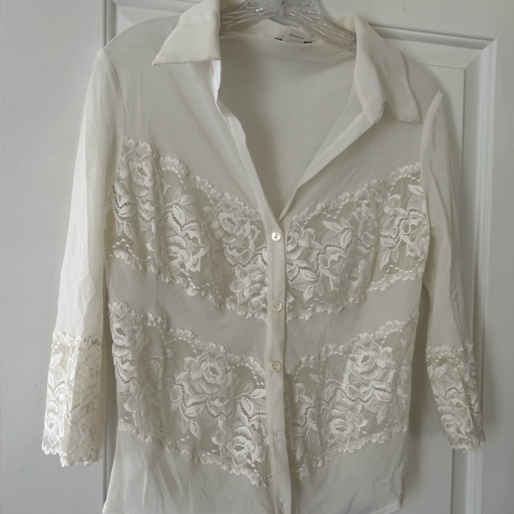 Cache Elegant White Lace Women's Top